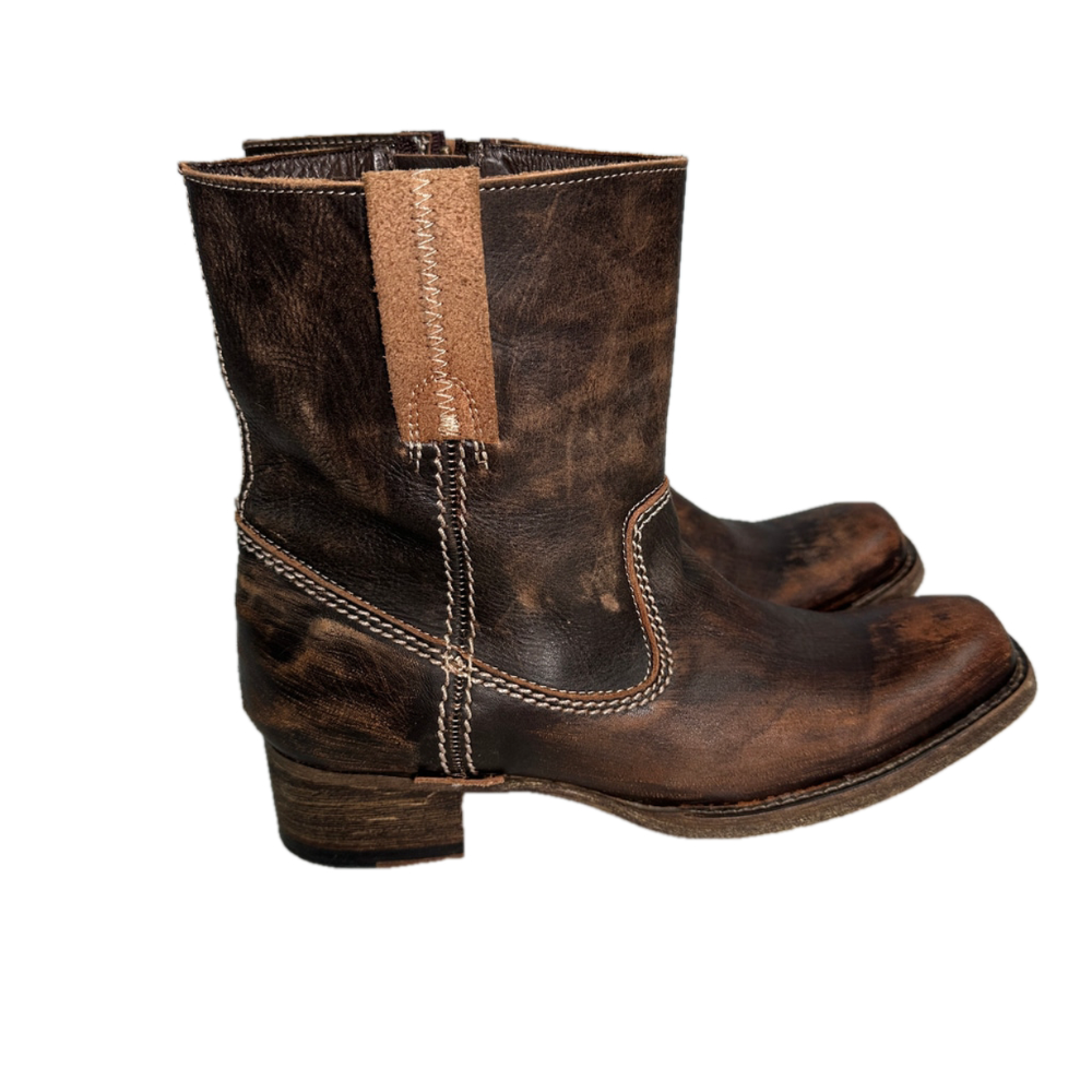 Bedstu Square Toe Distressed Brown Ankle‎ Boots 6.5